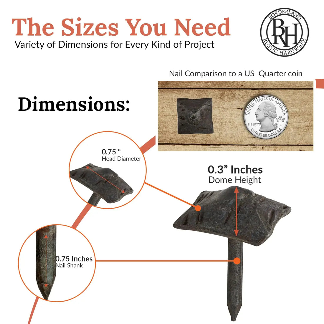 Barn Door Series | 0.75" Square Pyramid Nails & Clavos