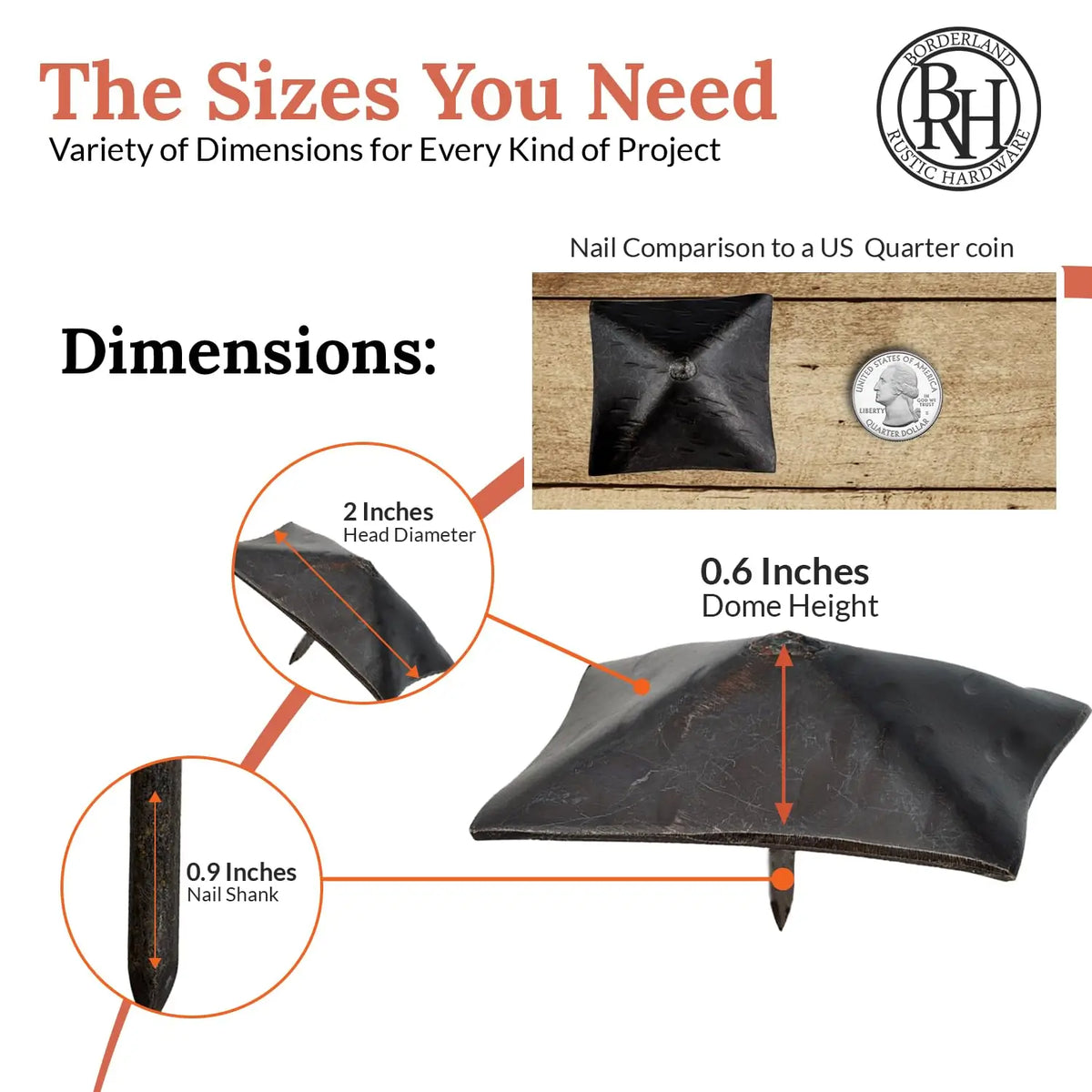 Barn Door Series | 2" Square Pyramid Decorative Nails &amp; Clavos