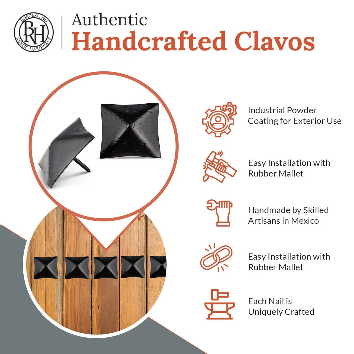 Barn Door Series | 2" Square Pyramid Decorative Nails &amp; Clavos