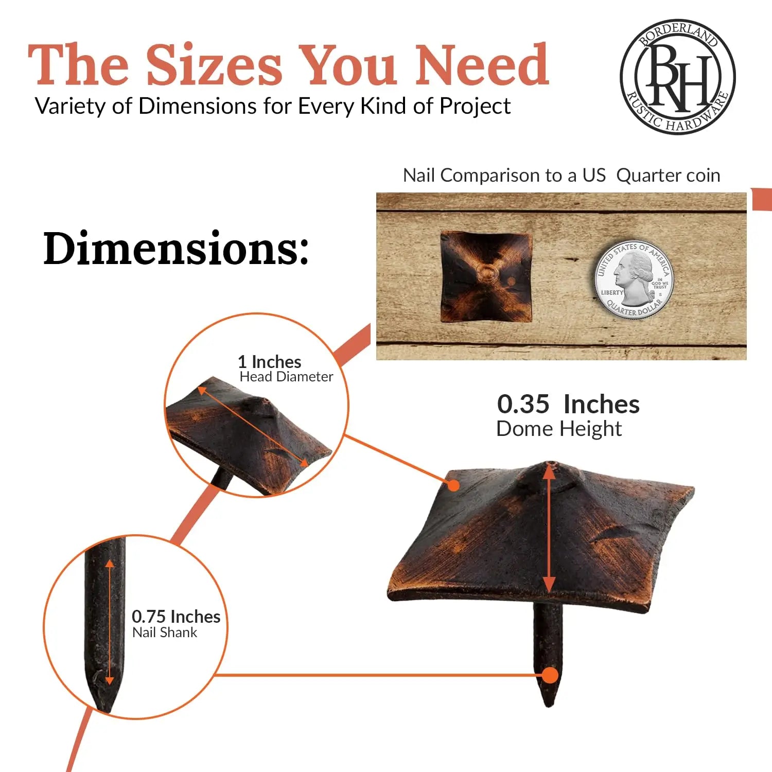 Barn Door Series | 1" Square Pyramid Decorative Nails & Clavos