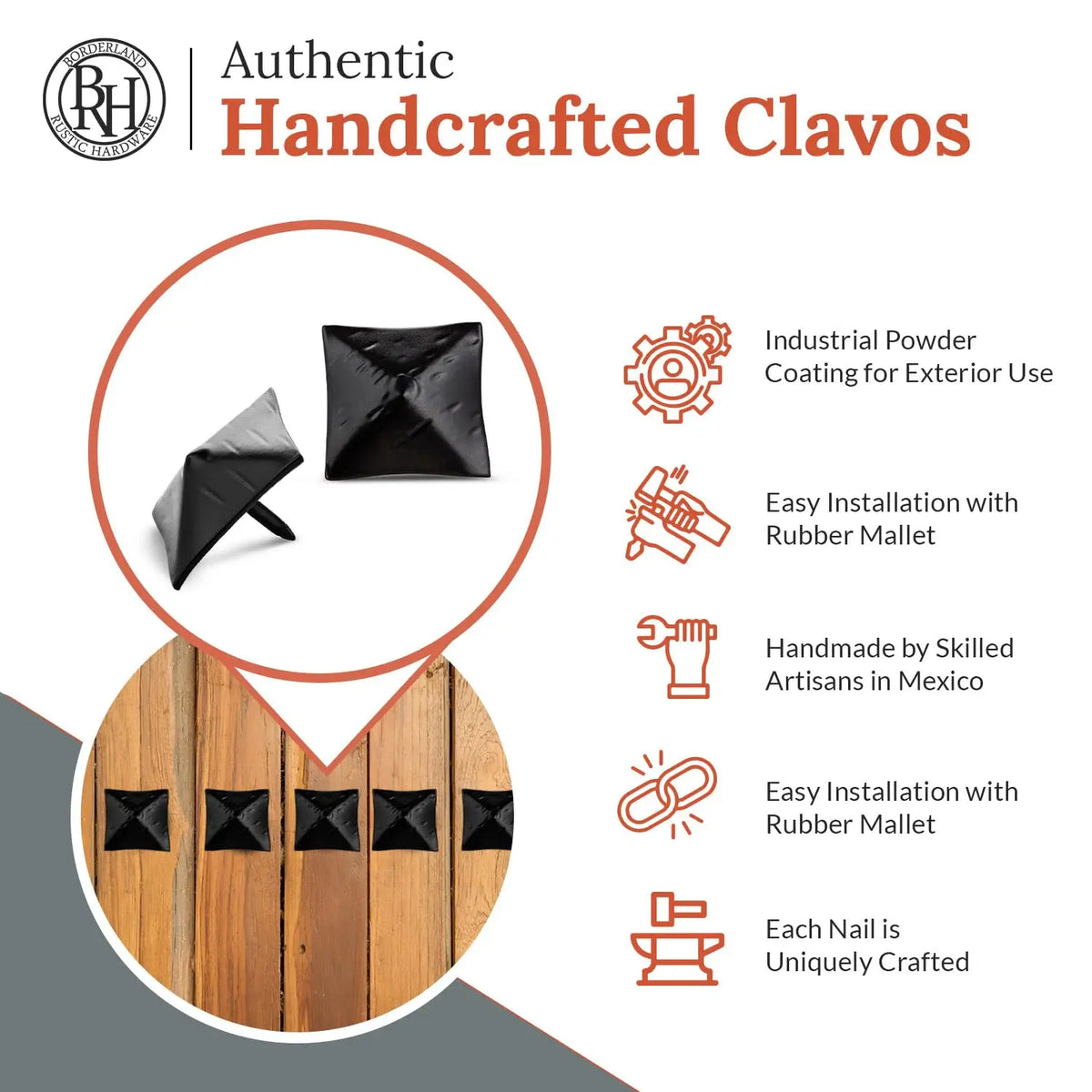 Barn Door Series | 1.25" Square Pyramid Decorative Nails &amp; Clavos
