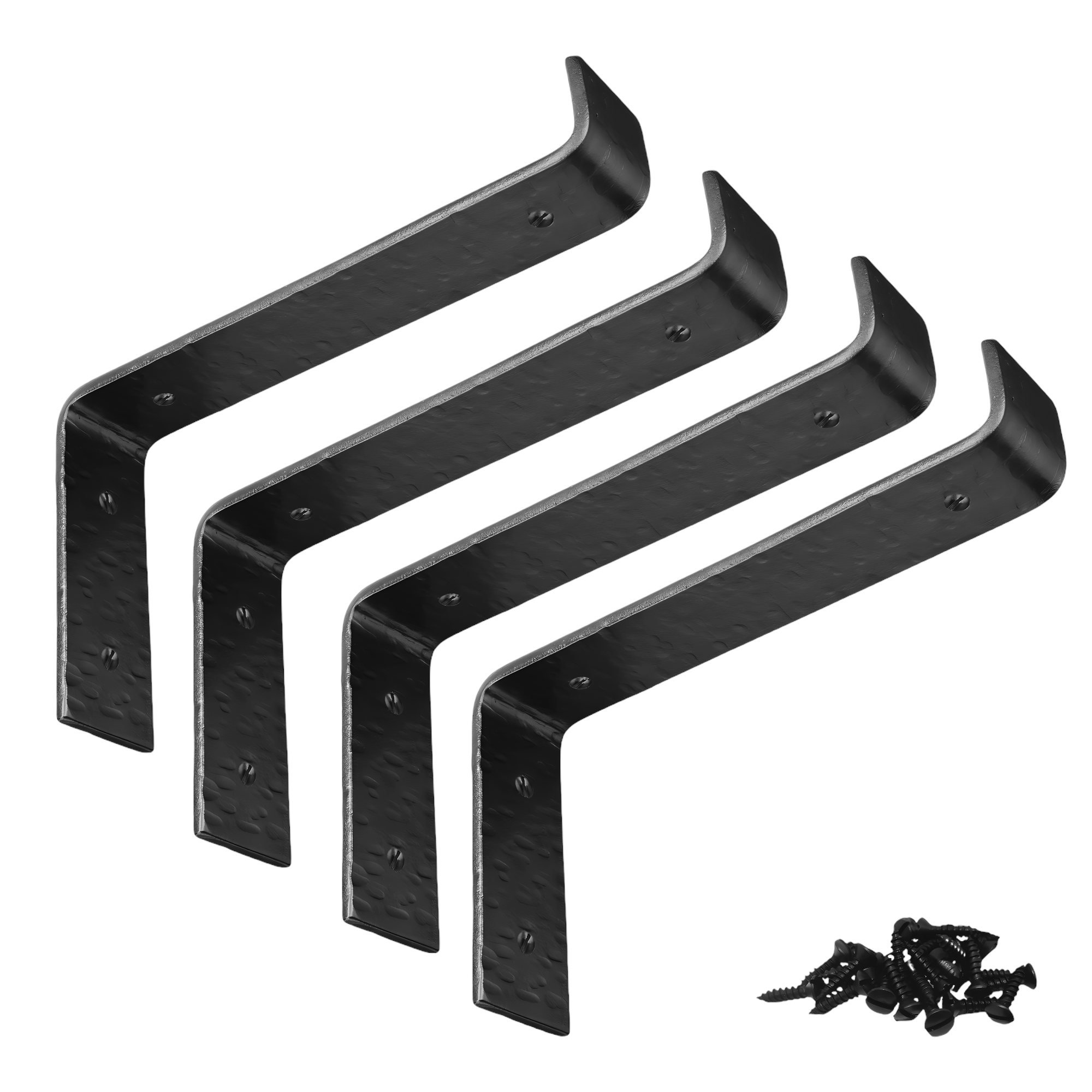 Wall Shelf Brackets Heavy Duty Support 7 inch by 4 inch Hand Forged Wrought Iron for Open Shelves in Hallways, Kitchens, Closets & Garages - The Barn House Series