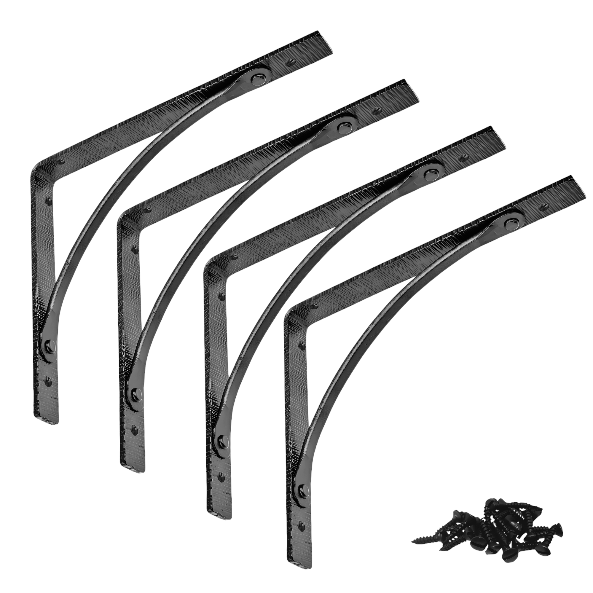 Wall Shelf Brackets Heavy Duty Support 12 inch by 10 inch Hand Forged Wrought Iron for Open Shelves in Hallways, Kitchens, Closets & Garages - The Farmhouse Series
