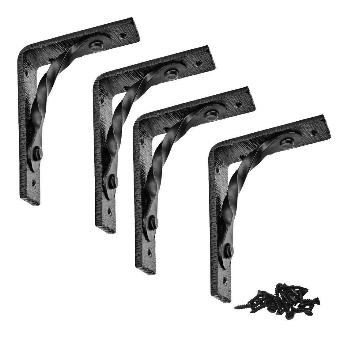 Wall Shelf Brackets Heavy Duty Support 5 inch by 4 inch Hand Forged Wrought Iron for Open Shelves in Hallways, Kitchens, Closets & Garages - The Hacienda Series