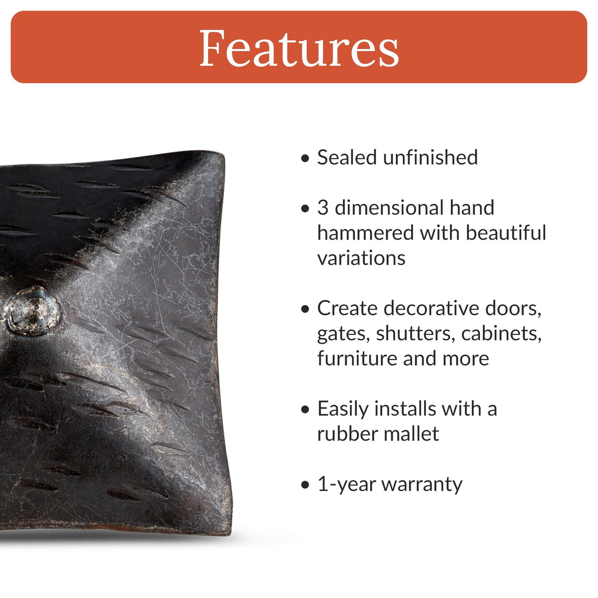 Barn Door Series | 1.5&quot; Square Pyramid Decorative Nails &amp; Clavos